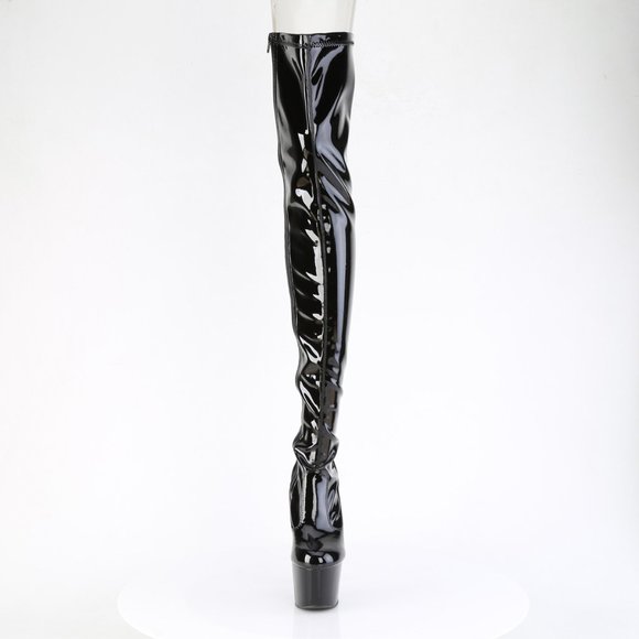 Patent Leather Platform Heel Lace Up Back Thigh High Boots - Picture 4 of 5